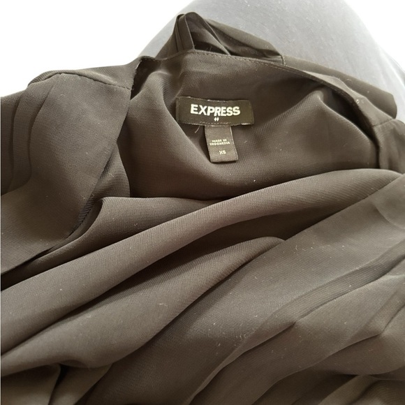 Express Plunging Chiffon Draped Black Bodysuit S Sheer Ballon Sleeve Sexy - Picture 6 of 6